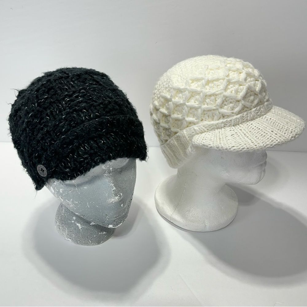 Dakine Knit Hat Lot of Two Black and White Knit Caps